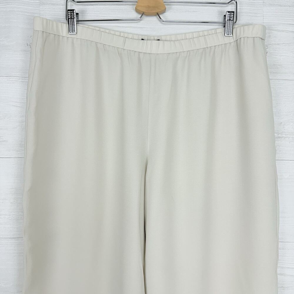 Eileen Fisher Size XL Silk Georgette Crepe Cropped Pants Wide Leg Pull On Bone - Picture 4 of 16